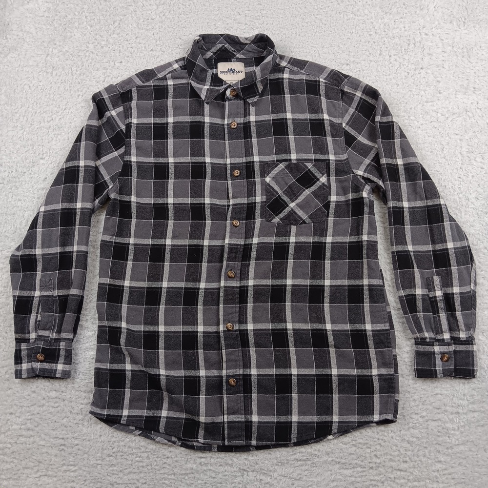 Northeast Outfitters Flannel Button Down Men L Grey Black Plaid Long Sleeve